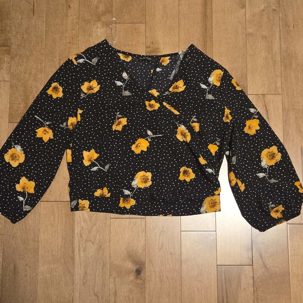 NWOT Black and Yellow Floral Blouse